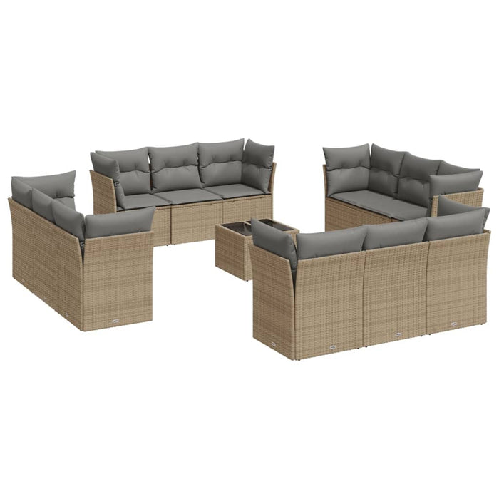 Set Divano da Giardino 13 pz con Cuscini Beige in Polyrattan