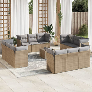 Set Divano da Giardino 13 pz con Cuscini Beige in Polyrattan