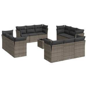 Set Divani da Giardino 13 pz con Cuscini Grigio in Polyrattan