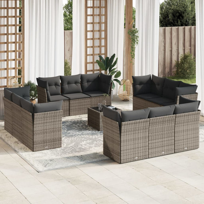Set Divani da Giardino 13 pz con Cuscini Grigio in Polyrattan