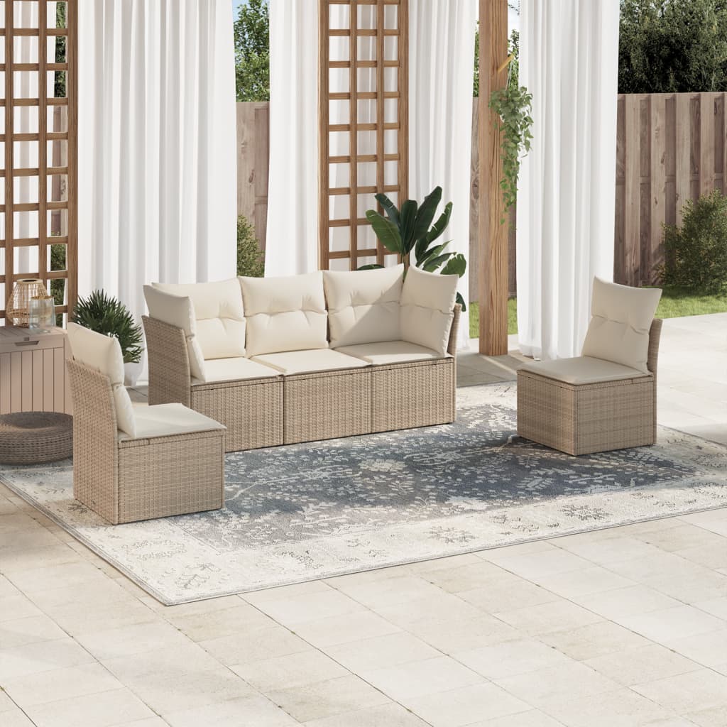 Set Divano da Giardino 5 pz con Cuscini Beige in Polyrattan 3249187