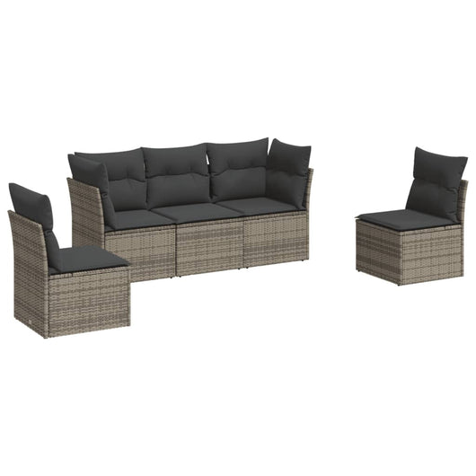 Set Divano da Giardino 5 pz con Cuscini-Sofa da Giardino-Divanetto da esterno Grigio in Polyrattan 956224