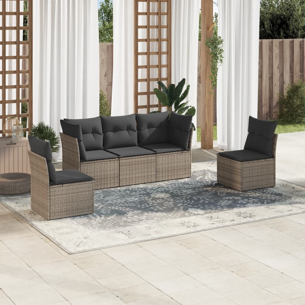 Set Divano da Giardino 5 pz con Cuscini-Sofa da Giardino-Divanetto da esterno Grigio in Polyrattan 956224