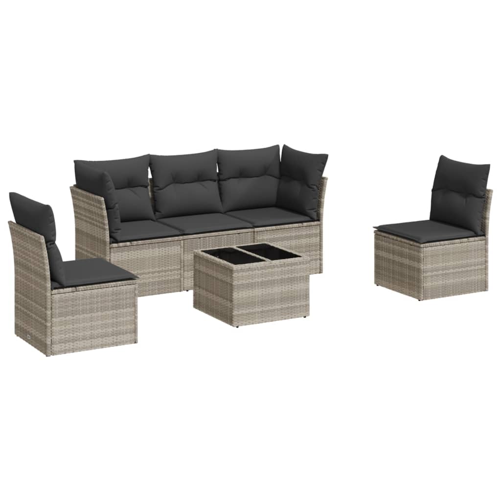 Set Divano da Giardino 6pz con Cuscini Grigio Chiaro Polyrattan 3249201