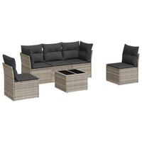 Set Divano da Giardino 6pz con Cuscini Grigio Chiaro Polyrattan