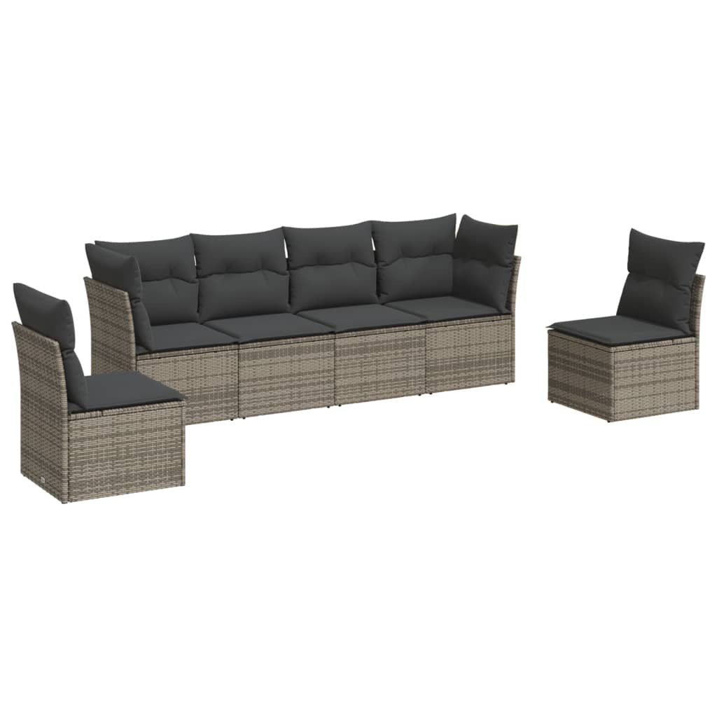 Set Divano da Giardino 6 pz con Cuscini Grigio in Polyrattan 3249209