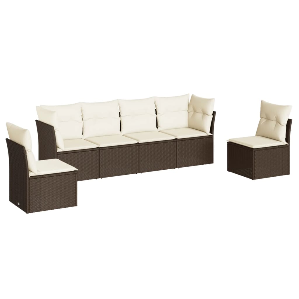 Set Divano da Giardino 6 pz con Cuscini Marrone in Polyrattan 3249212