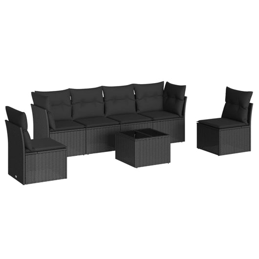 Set Divani da Giardino con Cuscini 7pz Nero Polyrattan