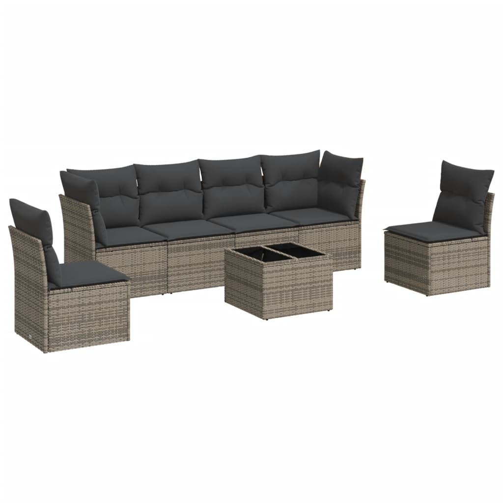Set Divani da Giardino 7 pz con Cuscini Grigio in Polyrattan 3249219