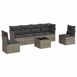 Set Divani da Giardino 7 pz con Cuscini Grigio in Polyrattan 3249219
