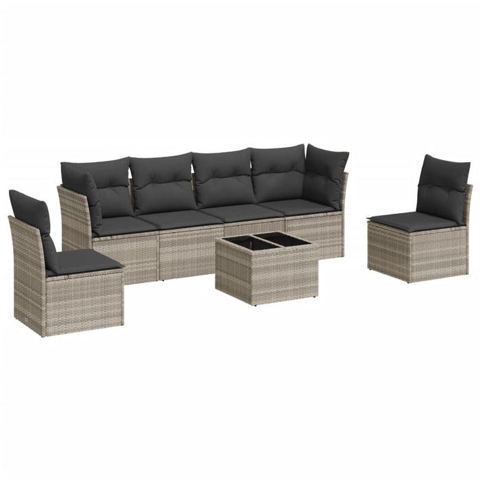 Set Divani da Giardino 7pz con Cuscini Grigio Chiaro Polyrattan