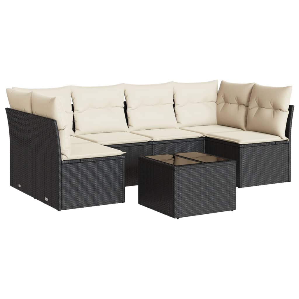 Set Divani da Giardino con Cuscini 7pz Nero Polyrattan