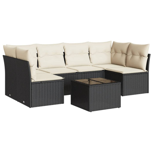 Set Divani da Giardino con Cuscini 7pz Nero Polyrattan
