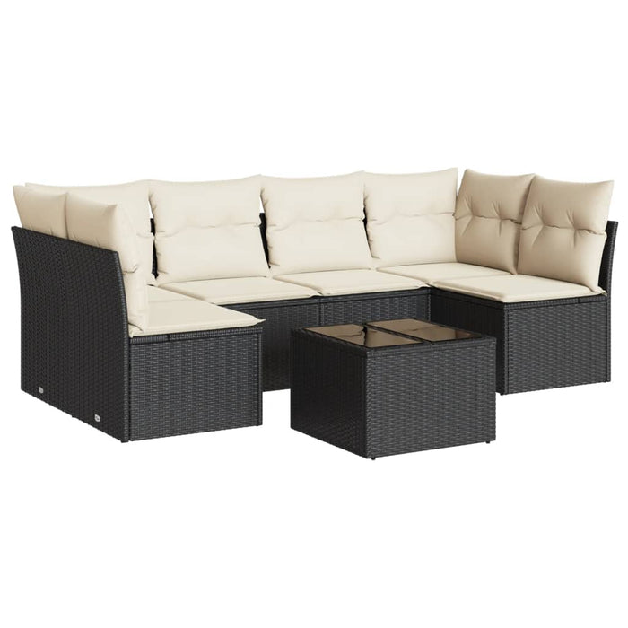 Set Divani da Giardino con Cuscini 7pz Nero Polyrattan