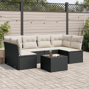 Set Divani da Giardino con Cuscini 7pz Nero Polyrattan