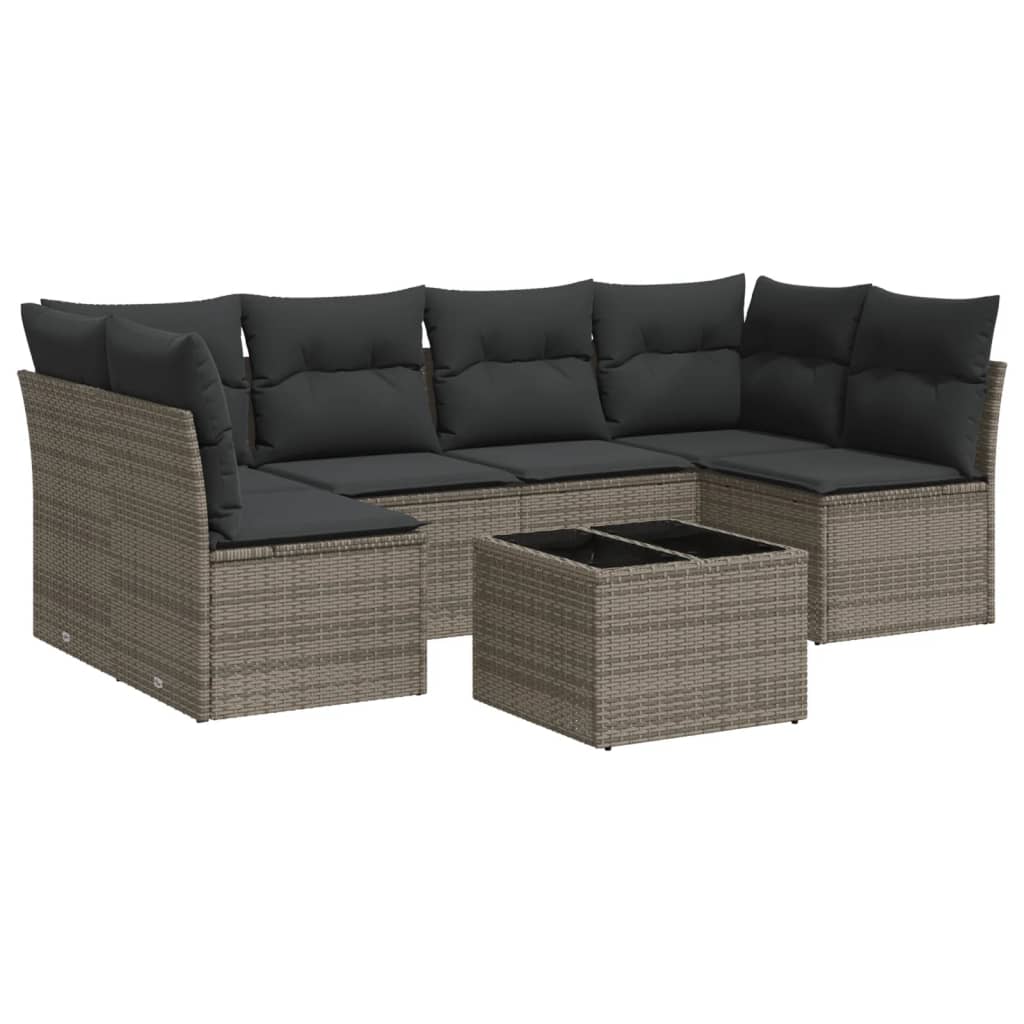 Set Divani da Giardino 7 pz con Cuscini Grigio in Polyrattan 3249239