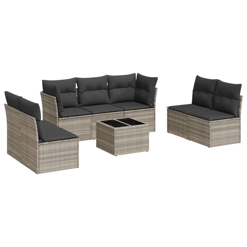 Set Divano da Giardino 8pz con Cuscini Grigio Chiaro Polyrattan