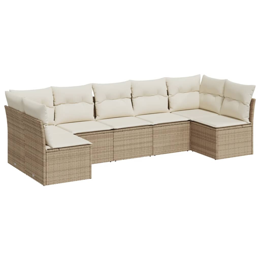 Set Divani da Giardino 7 pz con Cuscini Beige in Polyrattan 3249267