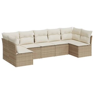Set Divani da Giardino 7 pz con Cuscini Beige in Polyrattan 3249267