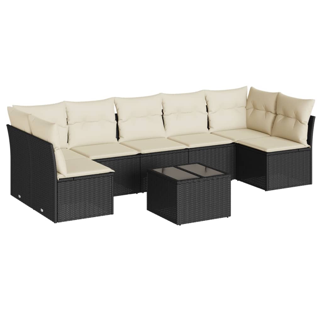 Set Divani da Giardino con Cuscini 8 pz Nero in Polyrattan