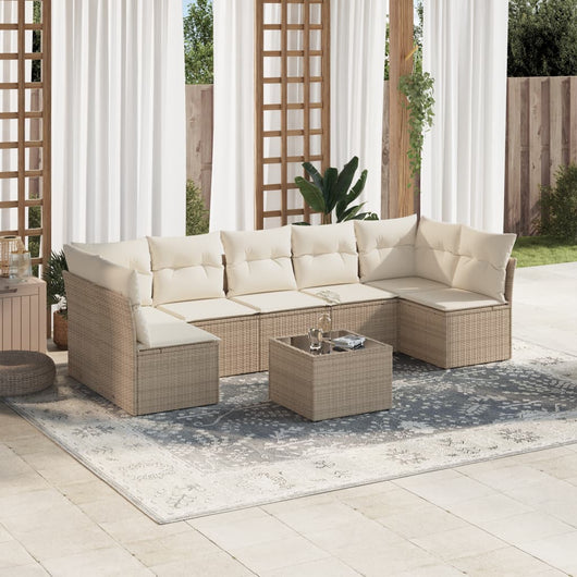 Set Divano da Giardino 8 pz con Cuscini Beige in Polyrattan 3249277