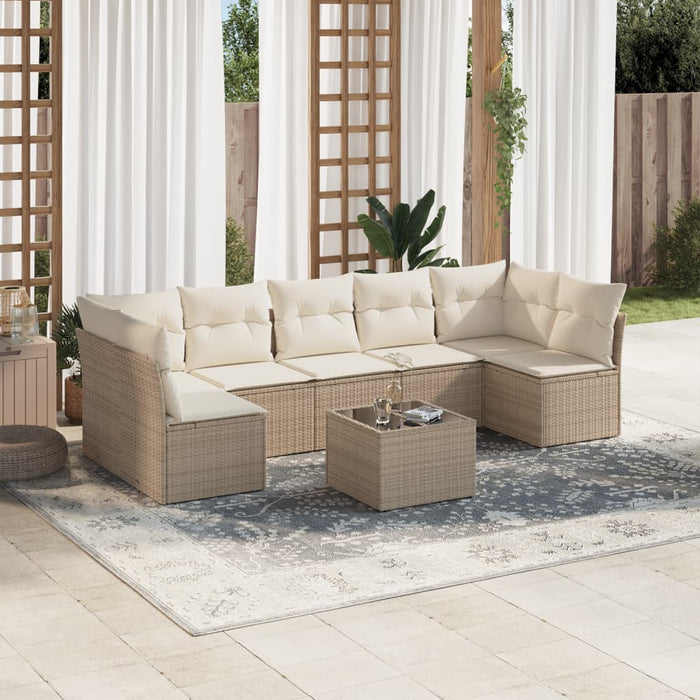 Set Divano da Giardino 8 pz con Cuscini Beige in Polyrattan 3249277