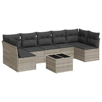 Set Divano da Giardino 8pz con Cuscini Grigio Chiaro Polyrattan