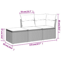 Set Divano da Giardino 3pz con Cuscini Grigio Chiaro Polyrattan