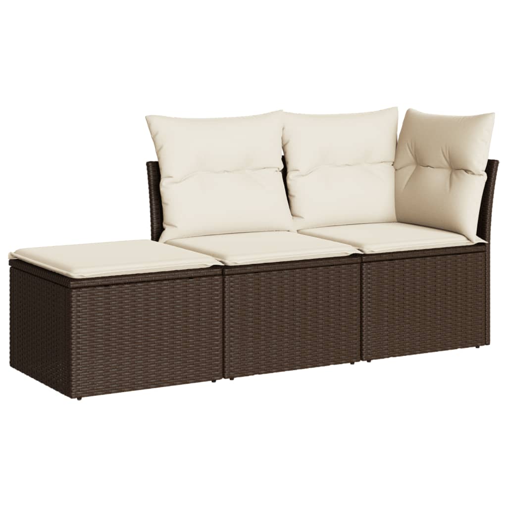 Set Divano da Giardino 3 pz con Cuscini-Sofa da Giardino-Divanetto da esterno Marrone in Polyrattan 998272