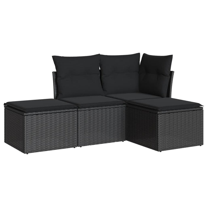 Set Divani da Giardino 4 pz con Cuscini Nero in Polyrattan 3249314