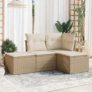 Set Divano da Giardino 4 pz con Cuscini Beige in Polyrattan 3249317