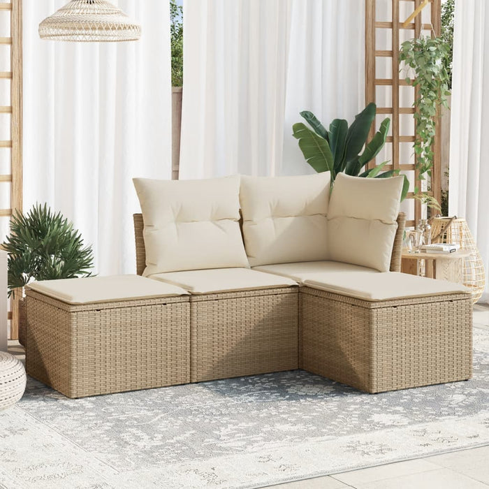 Set Divano da Giardino 4 pz con Cuscini-Sofa da Giardino-Divanetto da esterno Beige in Polyrattan 963857