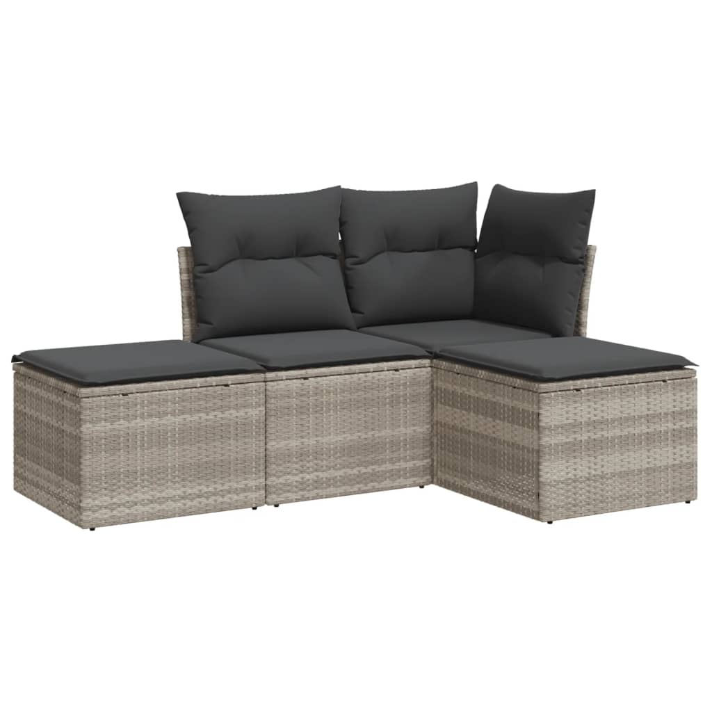 Set Divano da Giardino 4 pz con Cuscini-Sofa da Giardino-Divanetto da esterno Grigio Chiaro Polyrattan 397271