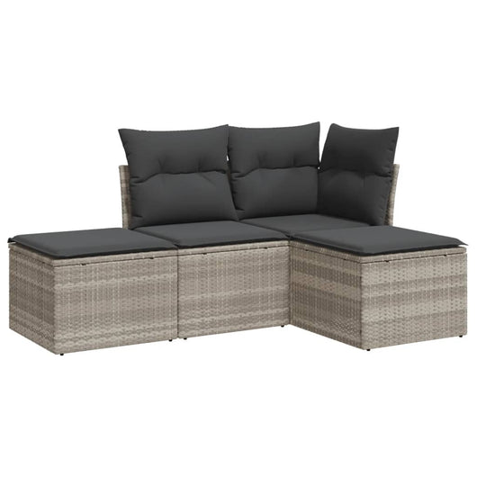 Set Divano da Giardino 4 pz con Cuscini-Sofa da Giardino-Divanetto da esterno Grigio Chiaro Polyrattan 397271