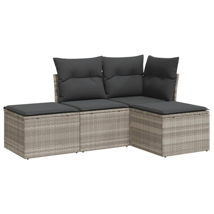 Set Divano da Giardino 4 pz con Cuscini-Sofa da Giardino-Divanetto da esterno Grigio Chiaro Polyrattan 397271