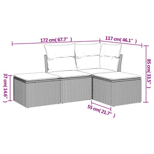 Set Divano da Giardino 4 pz con Cuscini-Sofa da Giardino-Divanetto da esterno Marrone in Polyrattan 580796