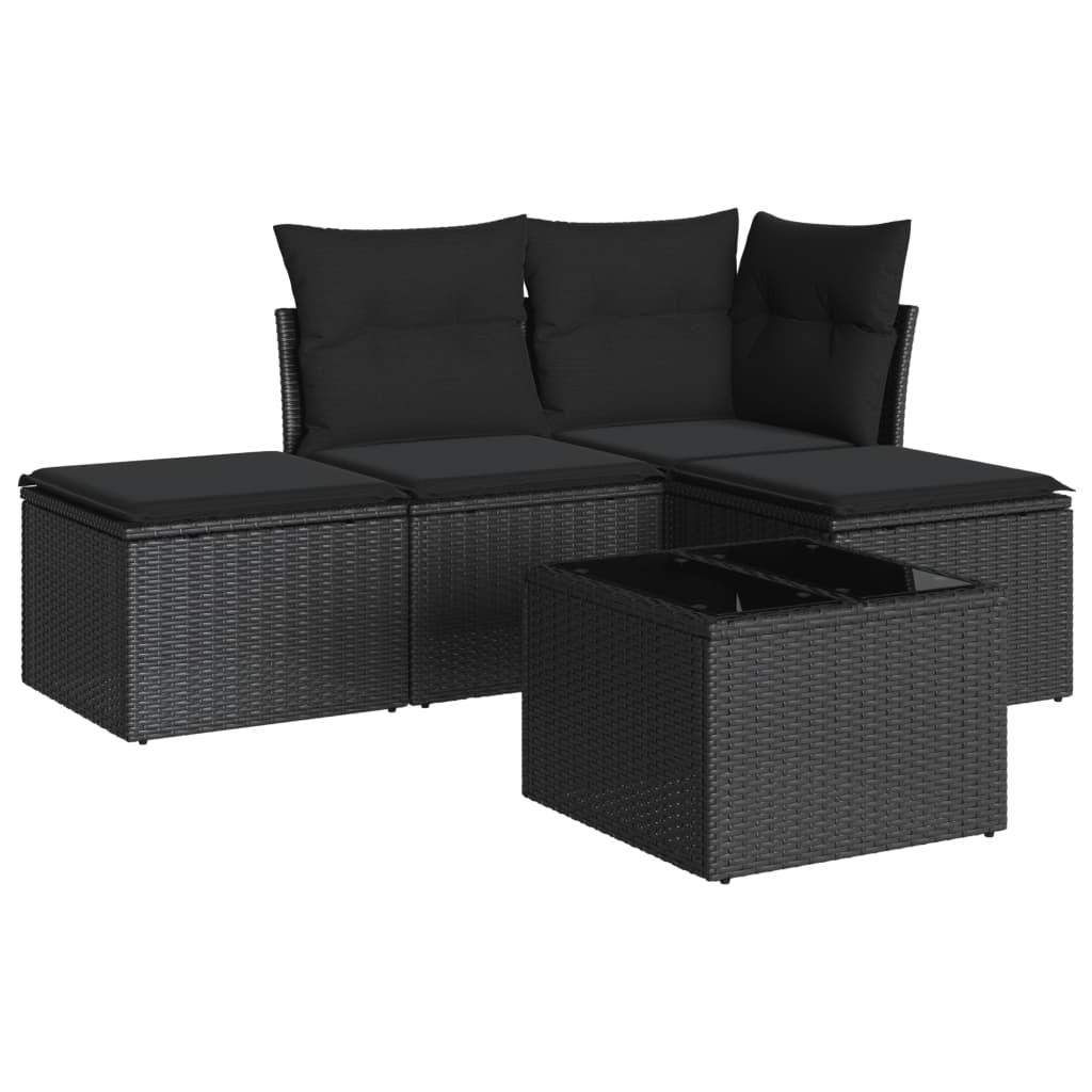 Set Divani da Giardino 5 pz con Cuscini in Polyrattan Nero 3249324