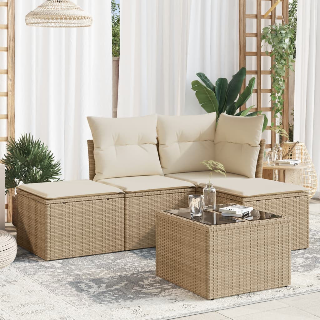 Set Divano da Giardino 5 pz con Cuscini-Sofa da Giardino-Divanetto da esterno Beige in Polyrattan 890040