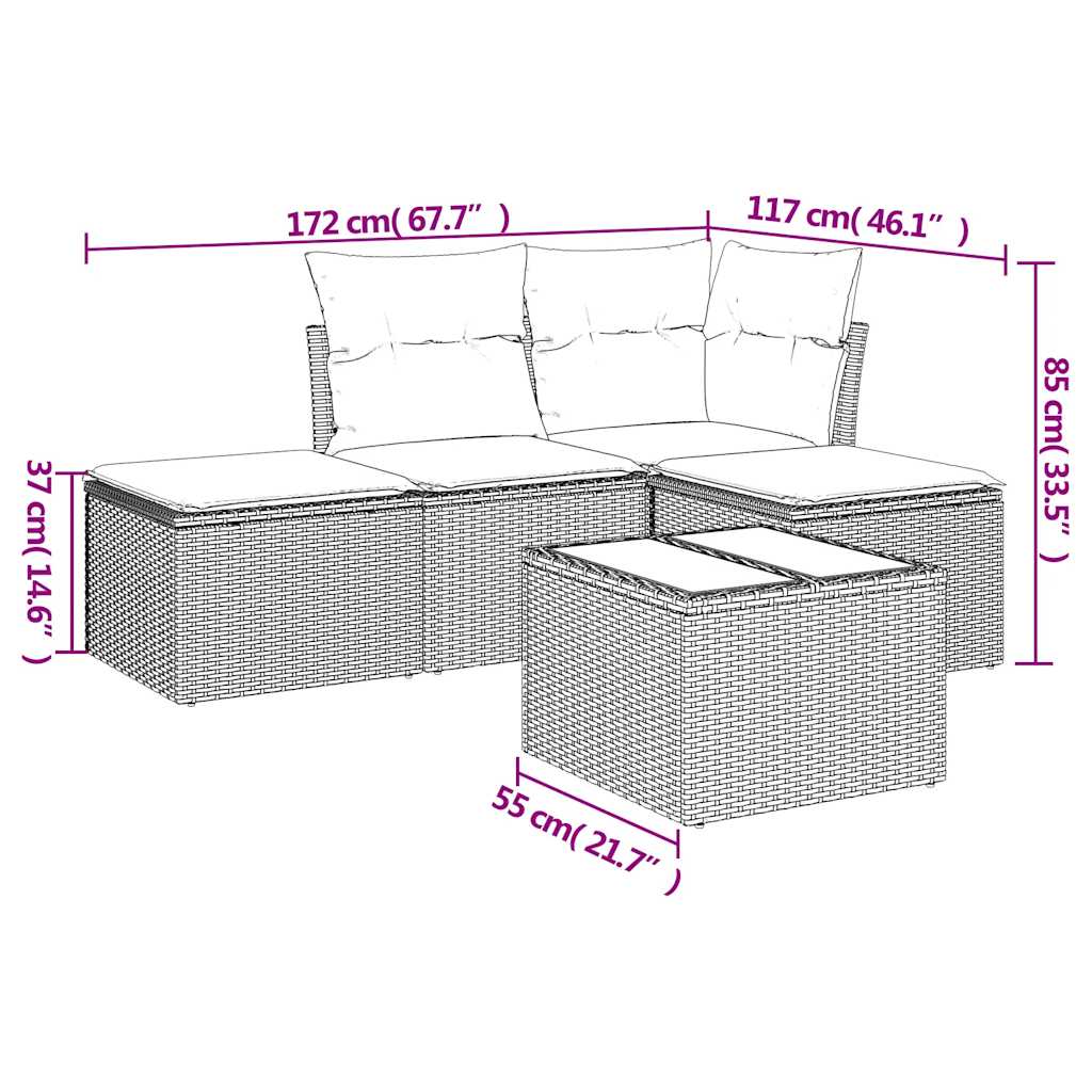 Set Divano da Giardino 5pz con Cuscini-Sofa da Giardino-Divanetto da esterno Grigio Chiaro Polyrattan 992676