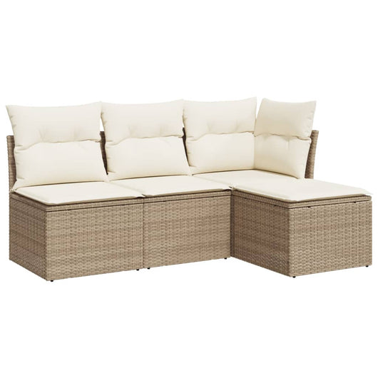 Set Divano da Giardino 4 pz con Cuscini-Sofa da Giardino-Divanetto da esterno Beige in Polyrattan 720463