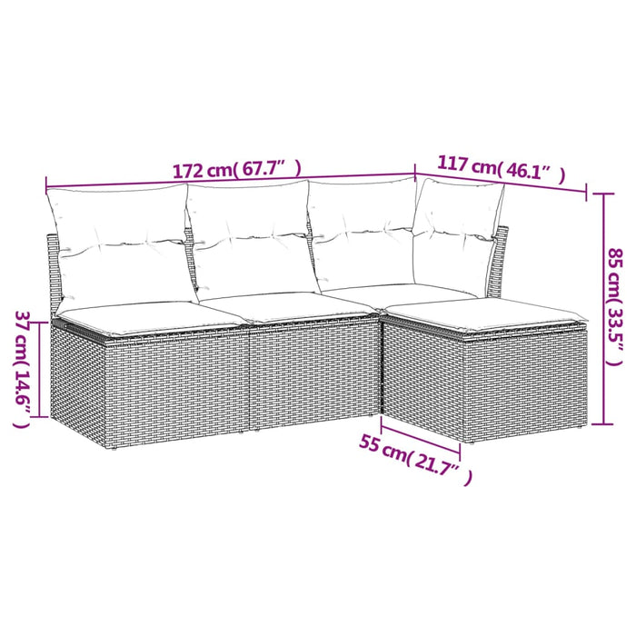 Set Divano da Giardino 4 pz con Cuscini-Sofa da Giardino-Divanetto da esterno Beige in Polyrattan 720463