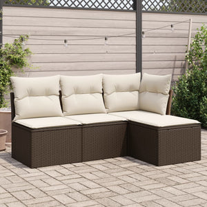 Set Divano da Giardino 4 pz con Cuscini-Sofa da Giardino-Divanetto da esterno Marrone in Polyrattan 595042