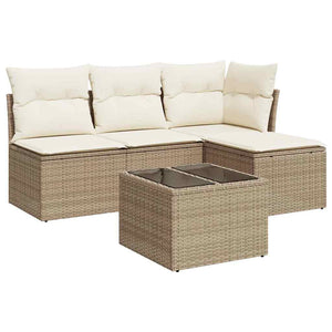 Set Divano da Giardino 5 pz con Cuscini-Sofa da Giardino-Divanetto da esterno Beige in Polyrattan 268185