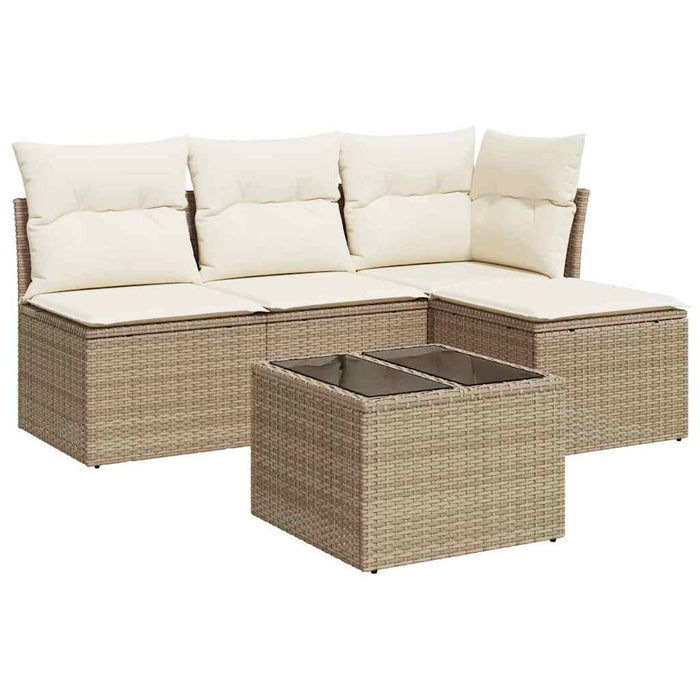 Set Divano da Giardino 5 pz con Cuscini-Sofa da Giardino-Divanetto da esterno Beige in Polyrattan 268185