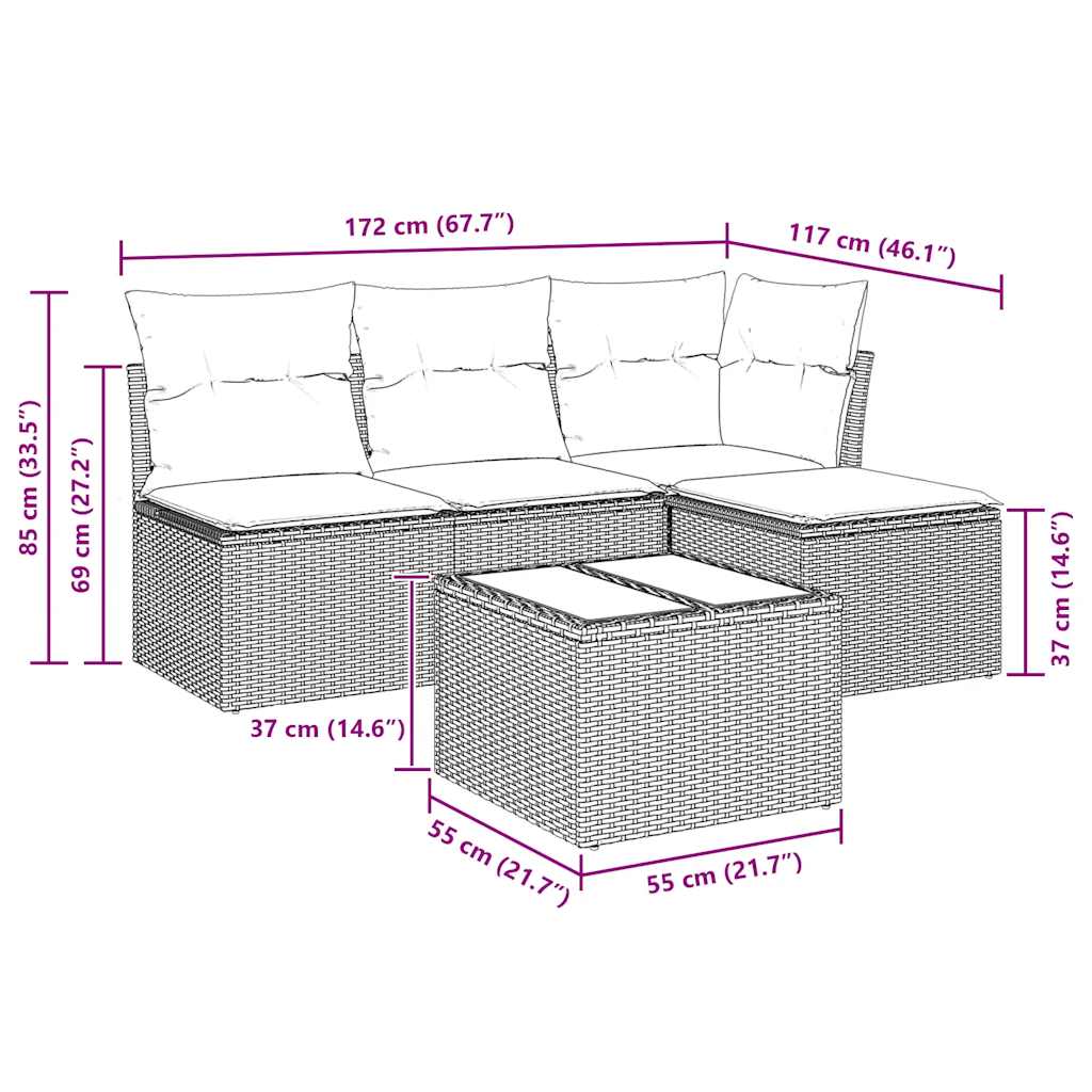 Set Divano da Giardino 5 pz con Cuscini-Sofa da Giardino-Divanetto da esterno Beige in Polyrattan 268185