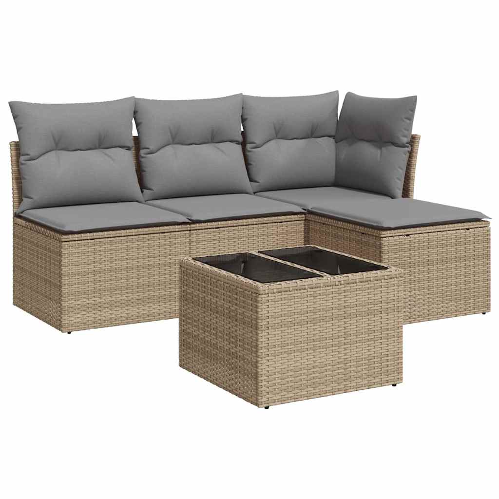 Set Divano da Giardino 5 pz con Cuscini-Sofa da Giardino-Divanetto da esterno Beige in Polyrattan 166268