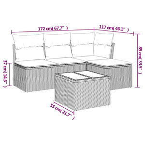Set Divano da Giardino 5 pz con Cuscini-Sofa da Giardino-Divanetto da esterno Grigio in Polyrattan 612202