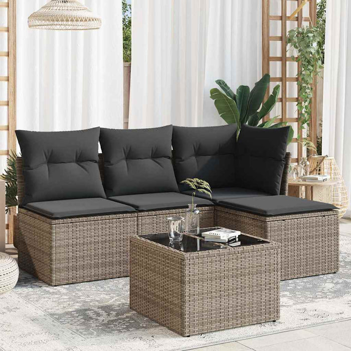 Set Divano da Giardino 5 pz con Cuscini-Sofa da Giardino-Divanetto da esterno Grigio in Polyrattan 612202