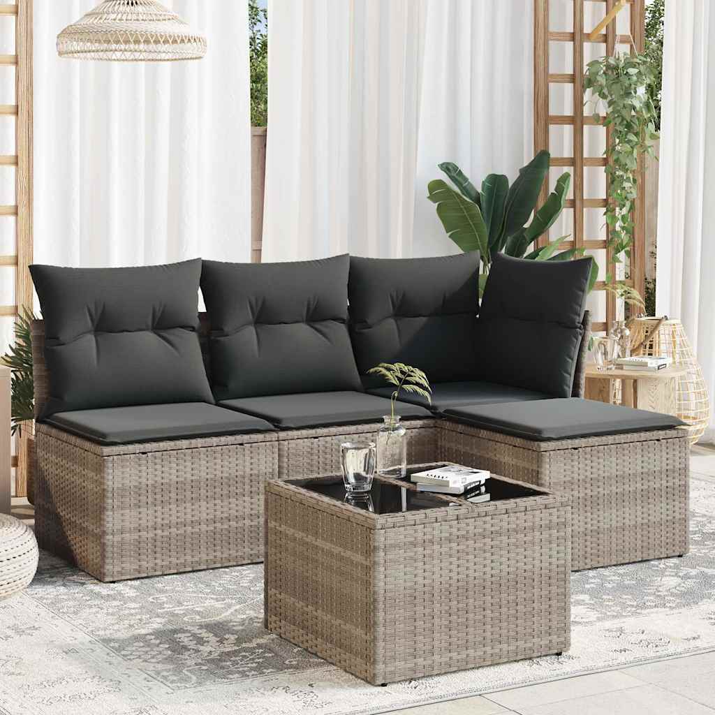 Set Divano da Giardino 5pz con Cuscini-Sofa da Giardino-Divanetto da esterno Grigio Chiaro Polyrattan 425920