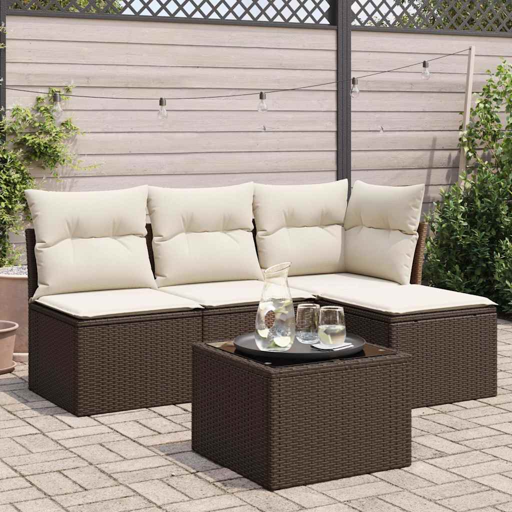 Set Divano da Giardino 5 pz con Cuscini-Sofa da Giardino-Divanetto da esterno Marrone in Polyrattan 586318